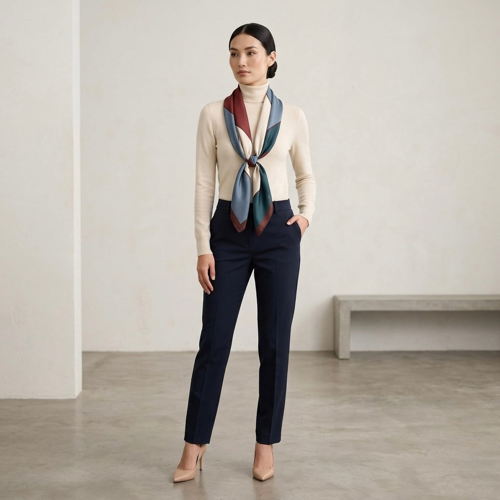 Retro Geometric Colorblock Silky Square Scarf
