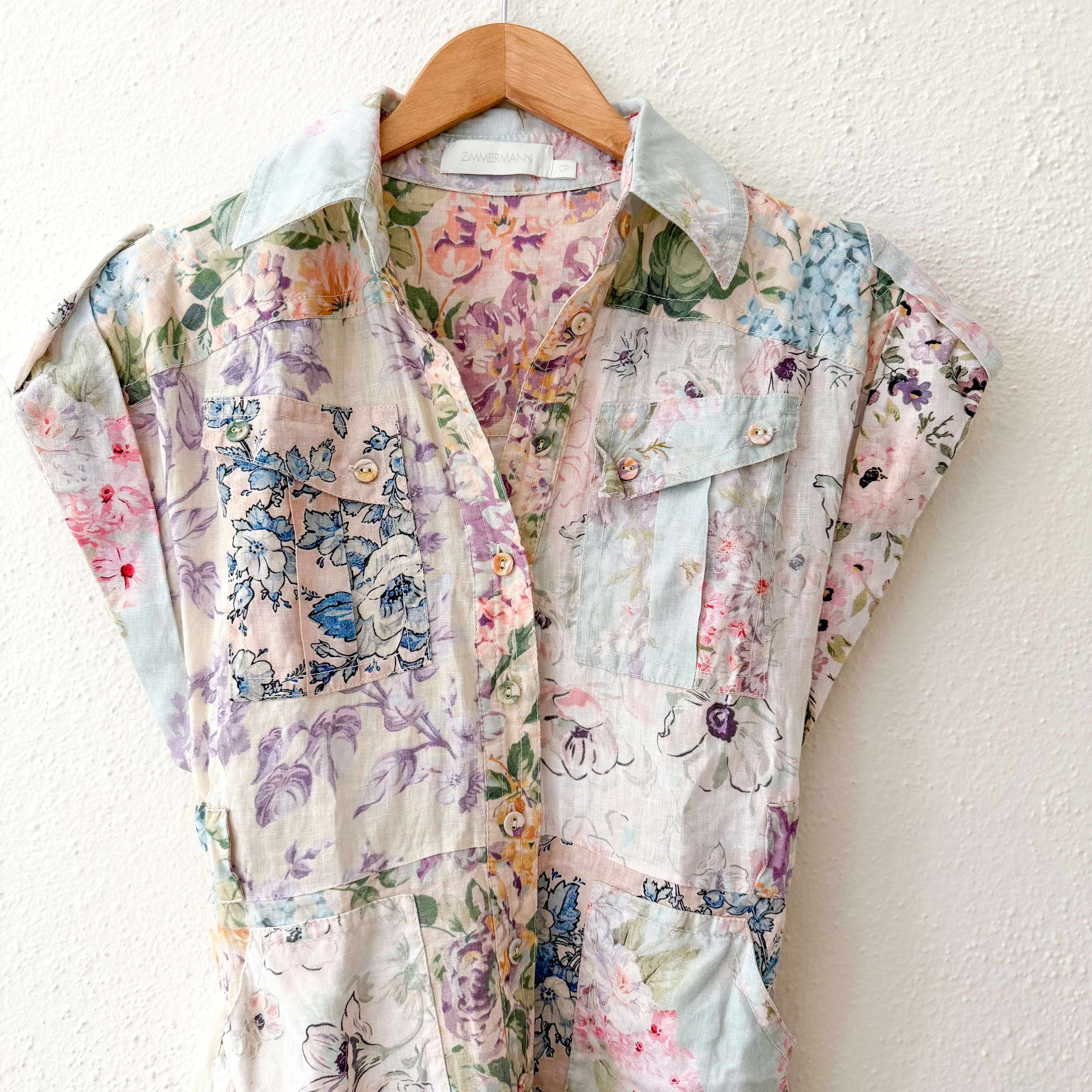 ZIMMERMANN Petite Halliday Linen Floral Printed Romper | 0P