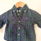 Polo Ralph Lauren Navy Green Plaid Textured Velvet Long Sleeve Bodysuit | 12-18m