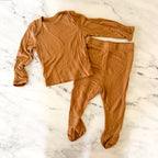 Solly Baby Modal Cacao Brown Long Sleeve T-Shirt + Footed Pants Sleepwear Matching Set | 0-3m