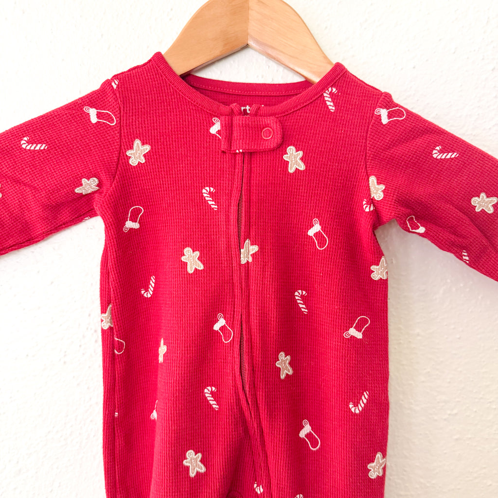 Carter's Red Gingerbread Textured 2-Way Zip Footed Sleeper | 3-6m