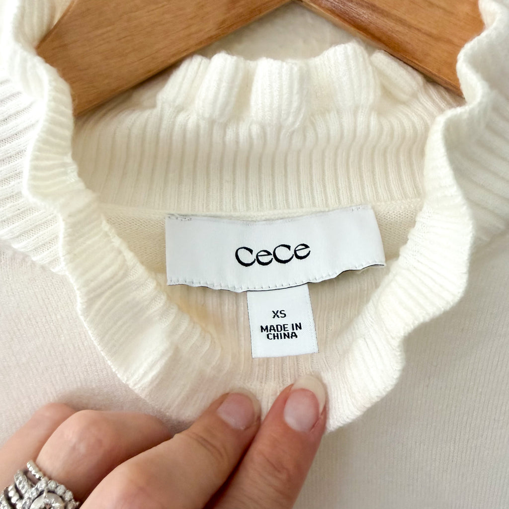 Cece Ruffle Mock Neck Sweater in Ivory | XS