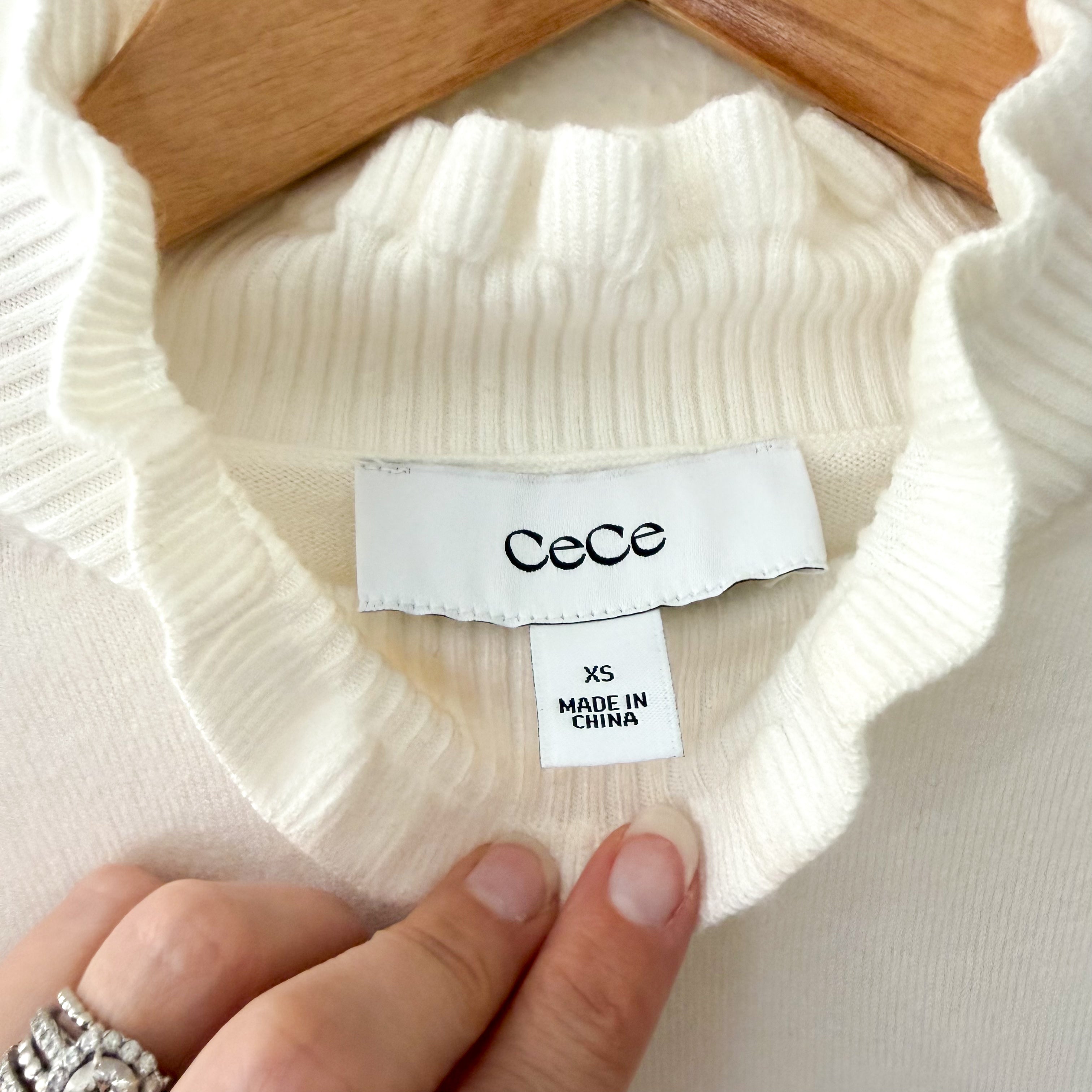Cece Ruffle Mock Neck Sweater in Ivory | XS