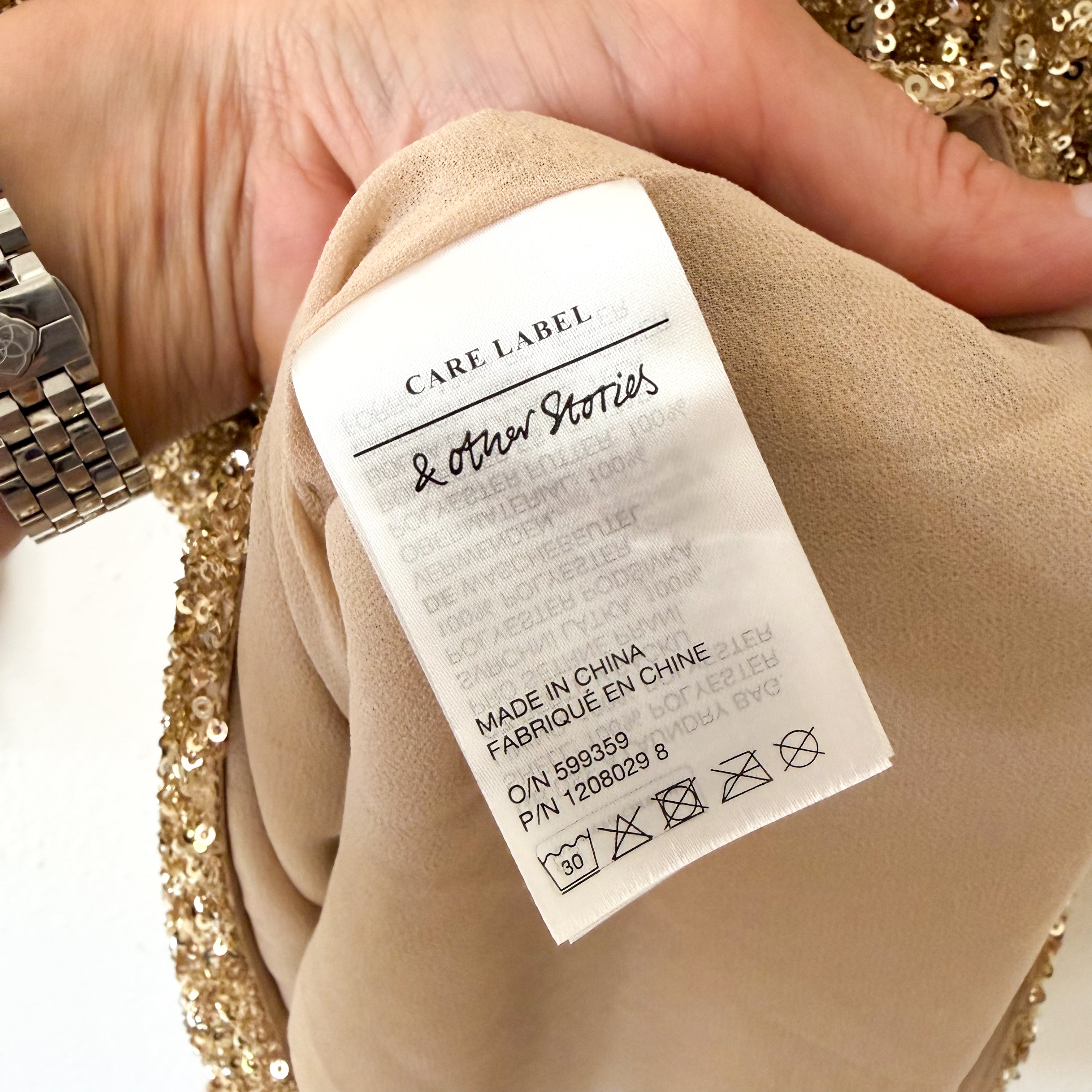 & Other Stories Wrap-Effect Gold Sequin Dolman Sleeve Mini Dress | 0/EUR 32