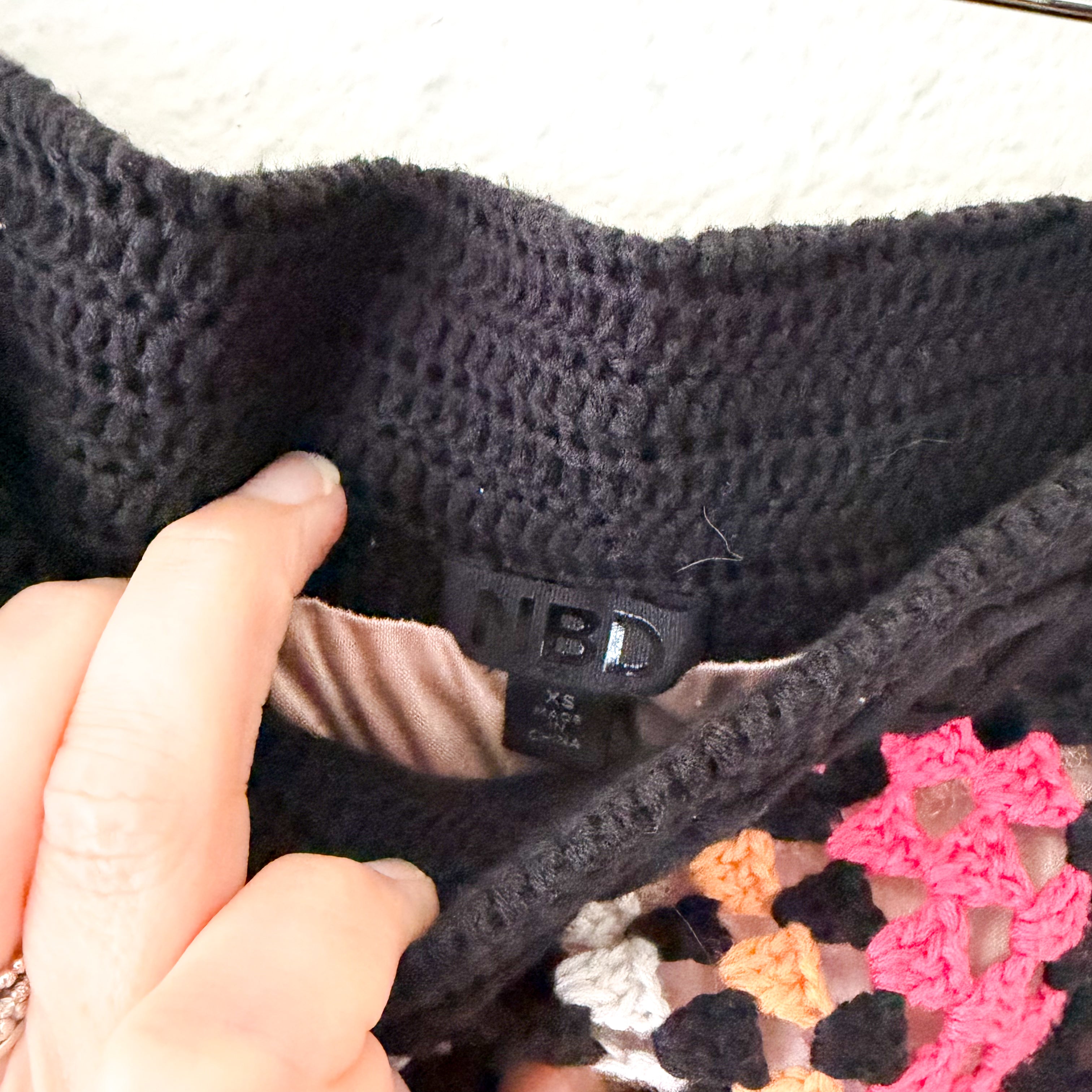 NBD Revolve Crochet Pink & Black Strapless Tube Top | XS