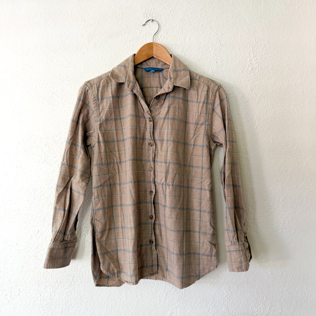 Beaufort & Blake Moreland Cashmere Blend Flannel Button Down Shirt in Tan Plaid | XS