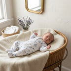 Feather Baby Cream Ocean Print Pima Cotton Long Sleeve Snap Footed Sleeper | 3-6m