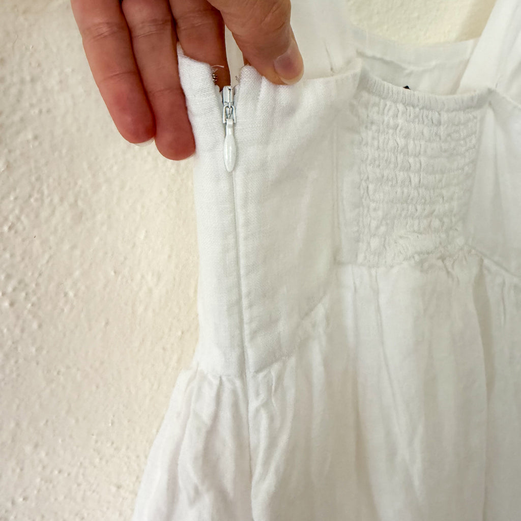 J.Crew White Squareneck 100% Linen Midi Dress | 0
