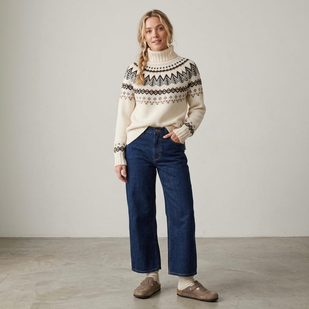 Barbour Mersea Fair Isle Wool Blend Knit Turtleneck Sweater in Aran Cream | 4