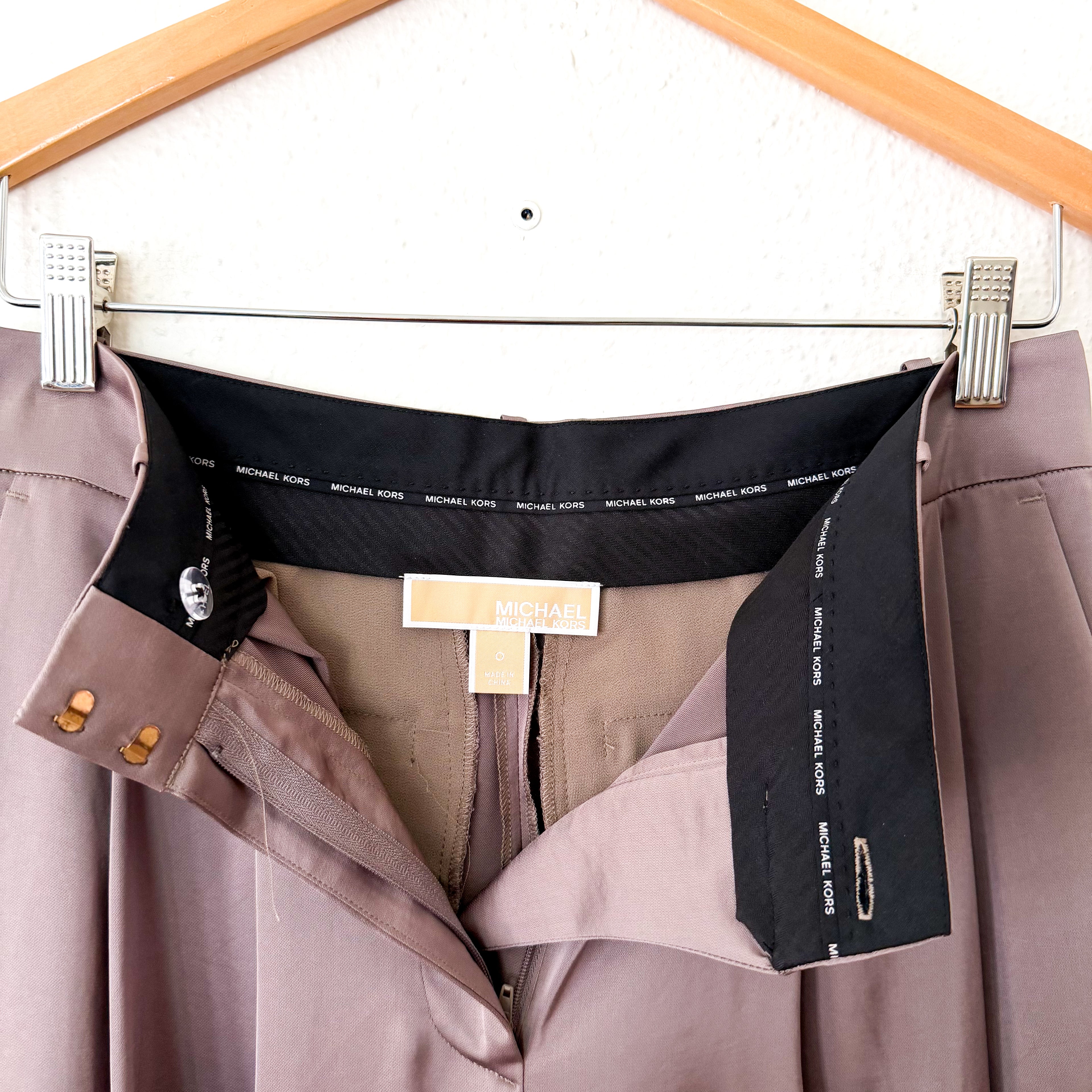 MICHAEL Michael Kors Drapey Satin Wide Leg Pants in Chestnut, sz 0