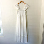 Women’s White Smocked Flutter Sleeve Pointelle Maxi Dress | S