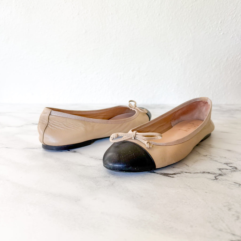 French Sole New York FS/NY Index Ballet Leather Tan &amp; Black Ballet Flats | 8
