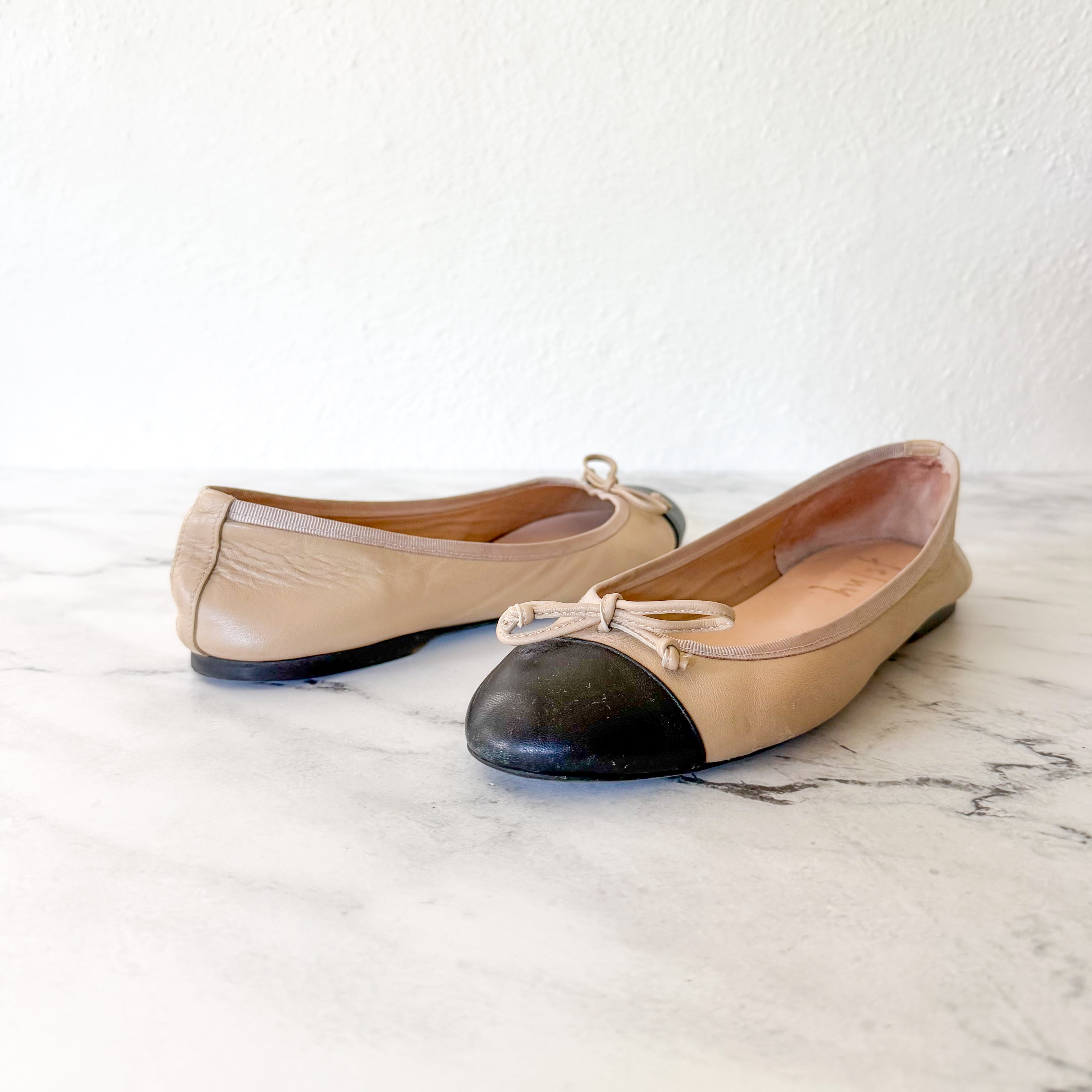 French Sole New York FS/NY Index Ballet Leather Tan &amp; Black Ballet Flats | 8