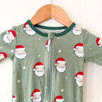 Petit Lem Organic Green Christmas Santa 2-Way Zipper Footed Sleeper | 3-6m