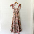 Zimmermann Pink Floral Moonshine Strappy Tie Shoulder Maxi Dress | 0P