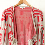 Umgee Boho Tribal Print Open Front Fringe Cardigan | S