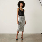 Express Silver Sequin Ruched Stretch Midi Skirt | XS