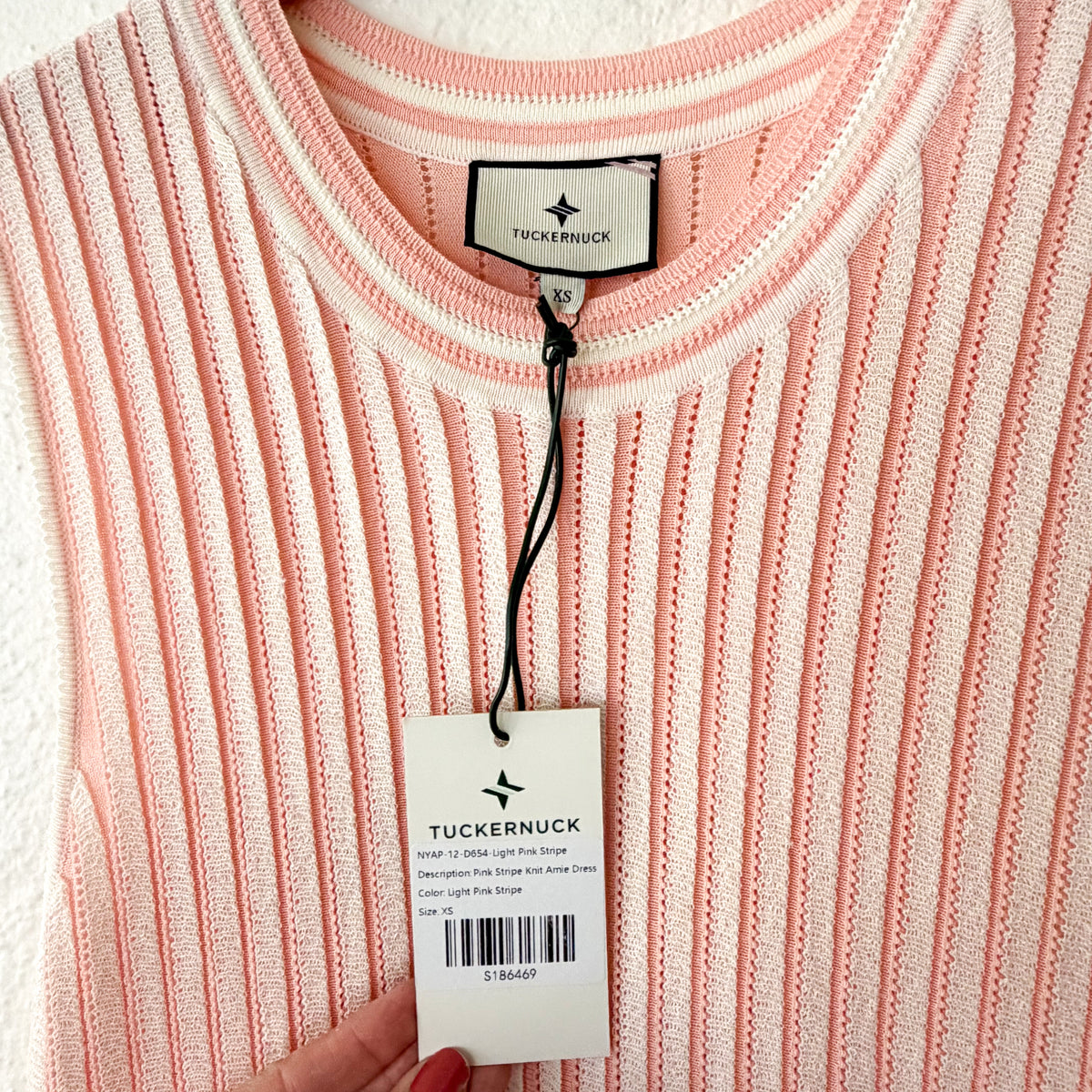 Tuckernuck Aime Stripe Pleated Knit Dress in Light Pink Stripe | XS