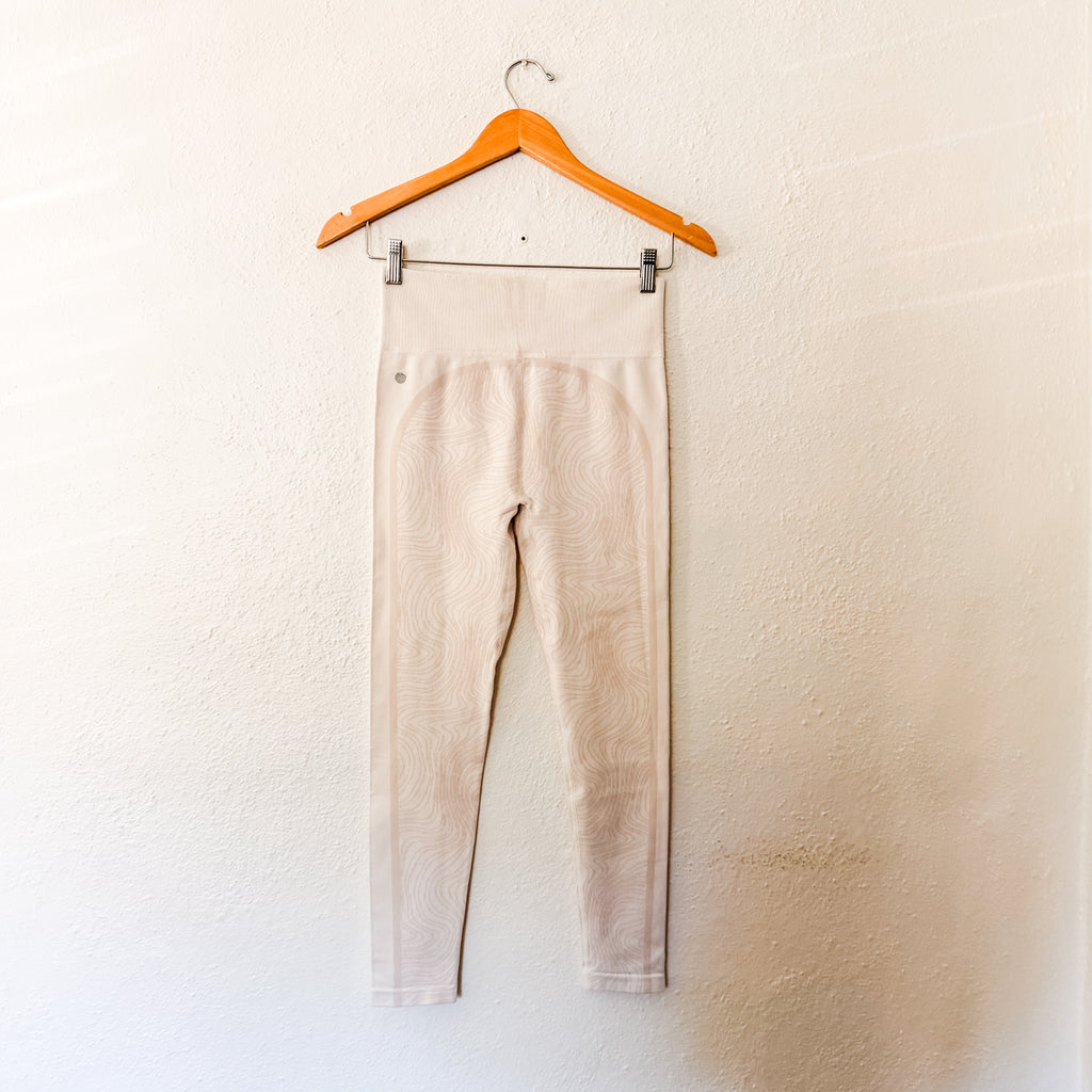 Zella White Beige Cream Wavy Design Seamless Leggings | S