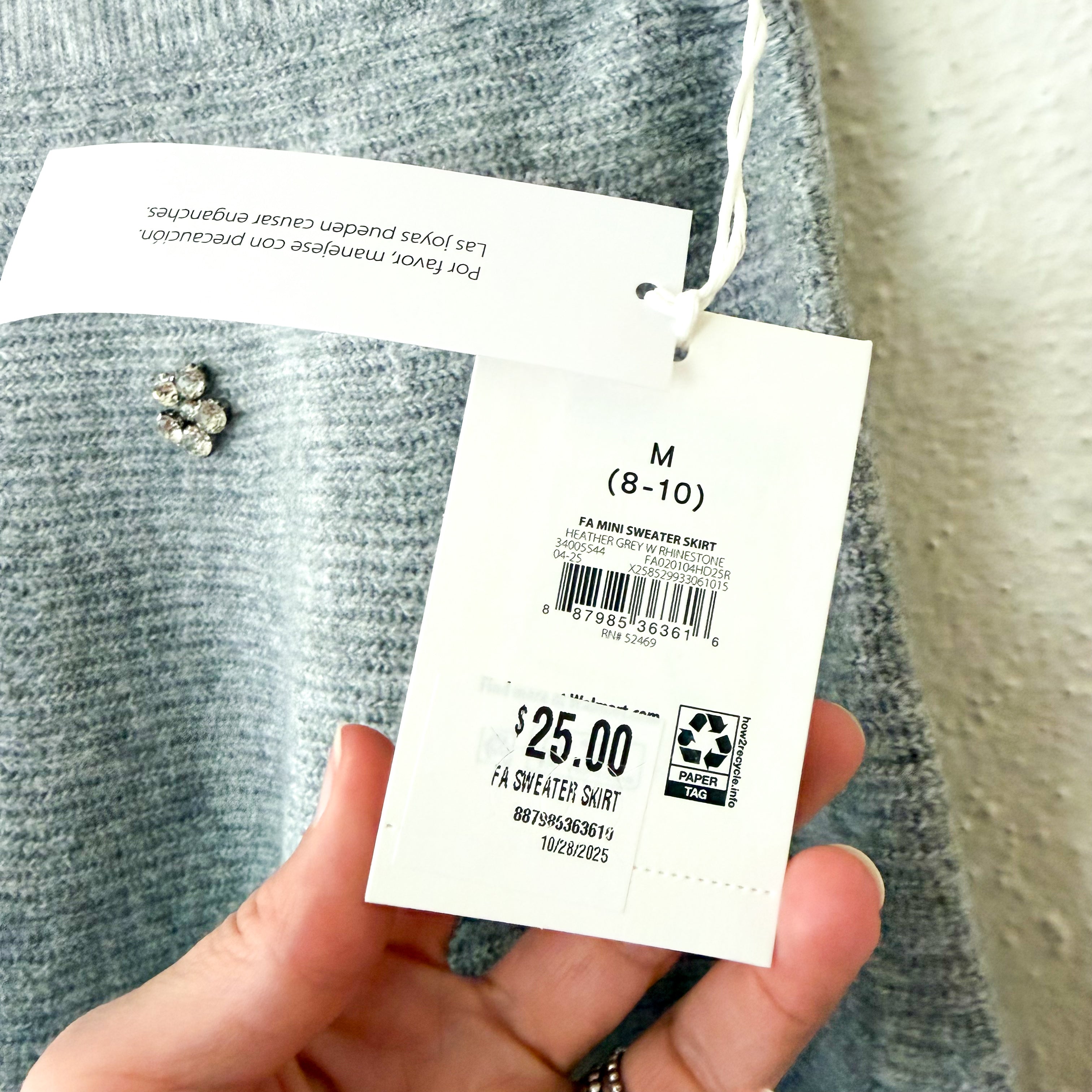 Free Assembly Heather Grey Mini Sweater Skirt with Rhinestones | Medium