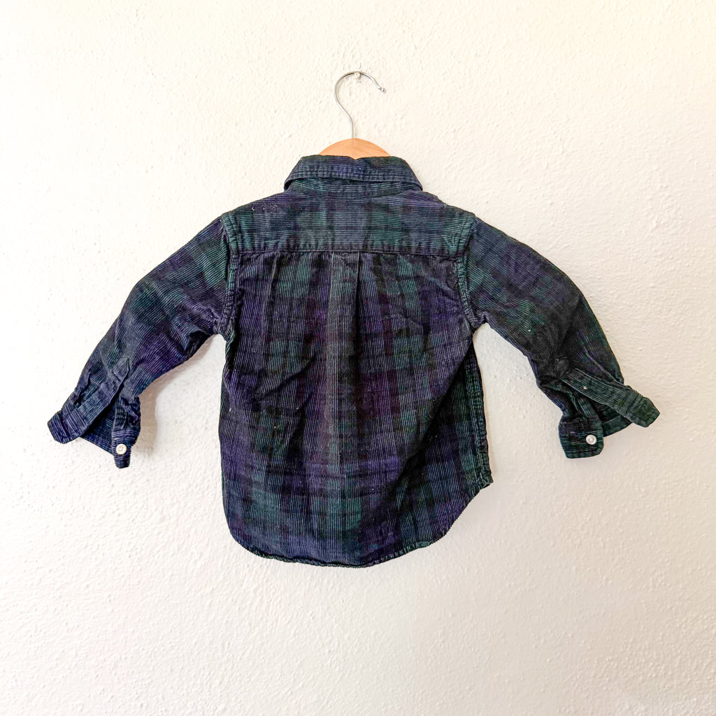 Polo Ralph Lauren Navy Green Plaid Textured Velvet Long Sleeve Bodysuit | 12-18m