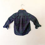 Polo Ralph Lauren Navy Green Plaid Textured Velvet Long Sleeve Bodysuit | 12-18m