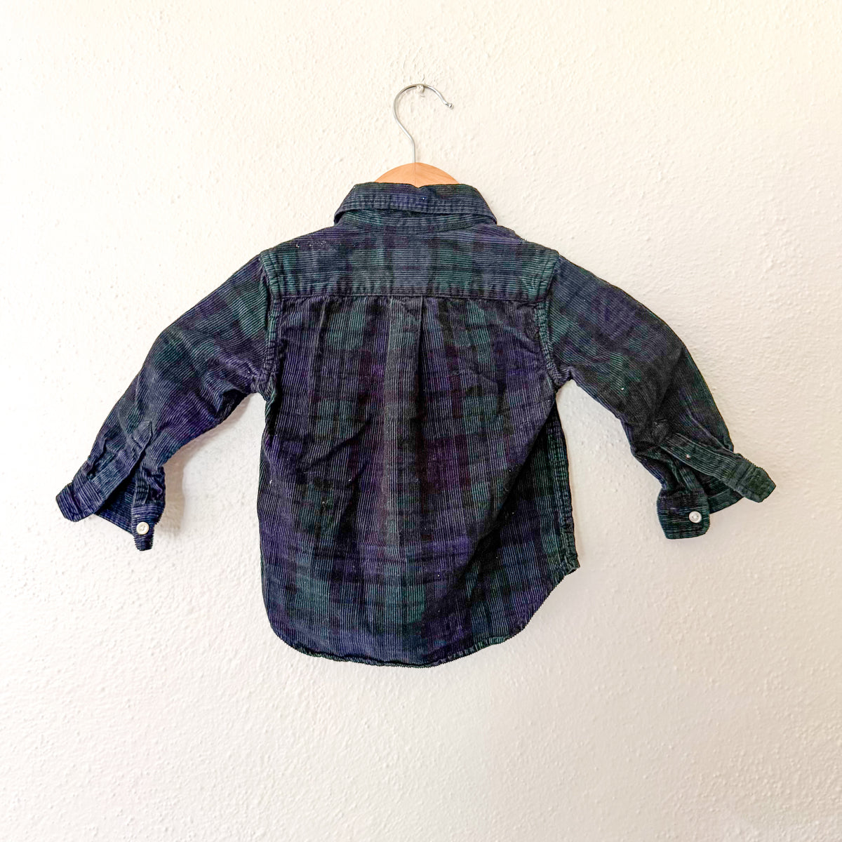 Polo Ralph Lauren Navy Green Plaid Textured Velvet Long Sleeve Bodysuit | 12-18m