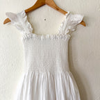 O.P.T. Calypso Cotton Smocked White Swiss Dot Midi Dress | XS