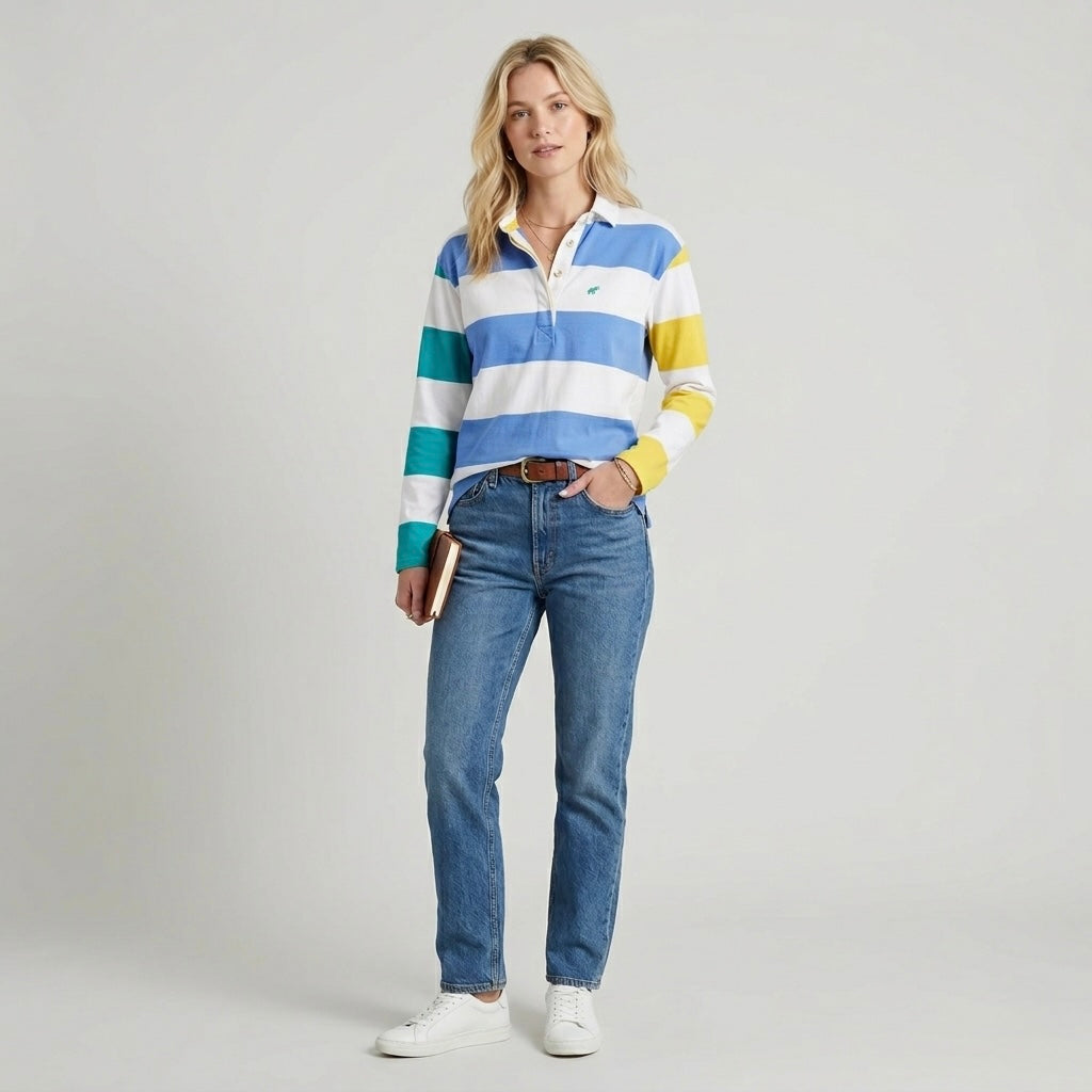 Beaufort & Blake "The Thompson" Vintage Long Sleeve Rugby Shirt in Blue Stripe | XS