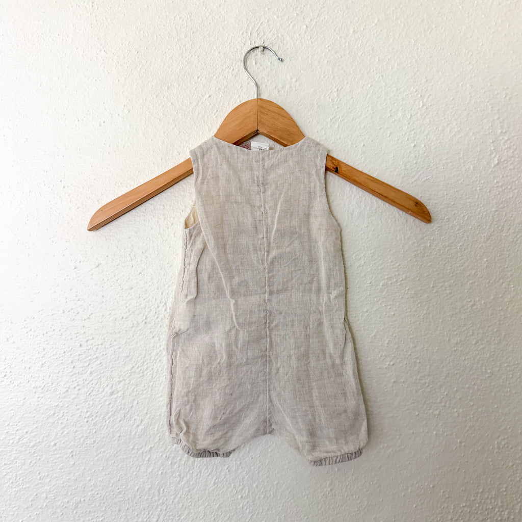 H&M 100% Linen Tan Sleeveless Button Down Romper | 0-3m