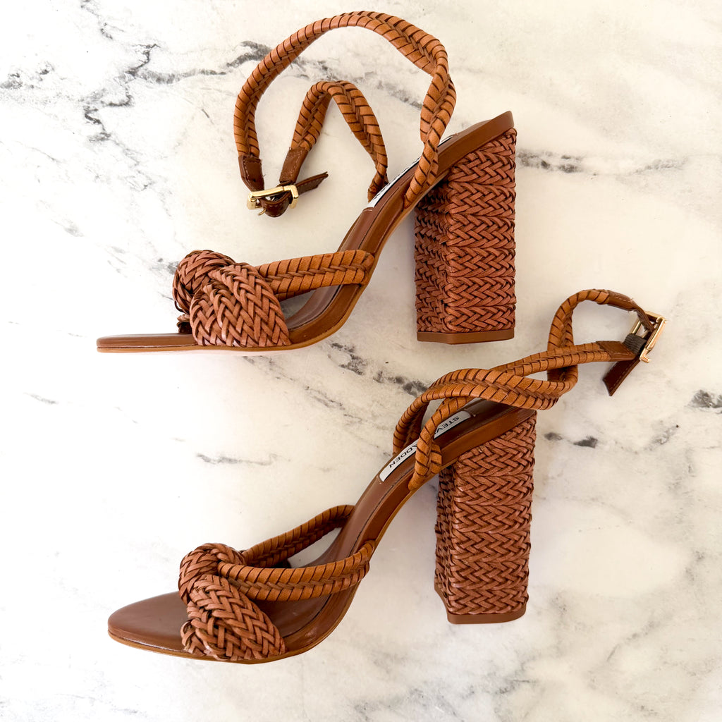 Steve Madden Cognac Malou Raffia Block Heels | 6.5