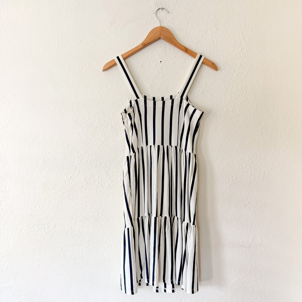 LOFT Black & White Stripe Midi Sun Dress | 0P