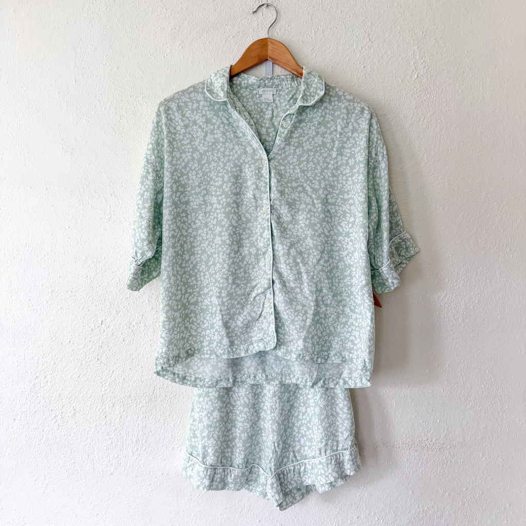 H&M Home Lyocell Mint Floral PJ Top + Ruffle Shorts | XS