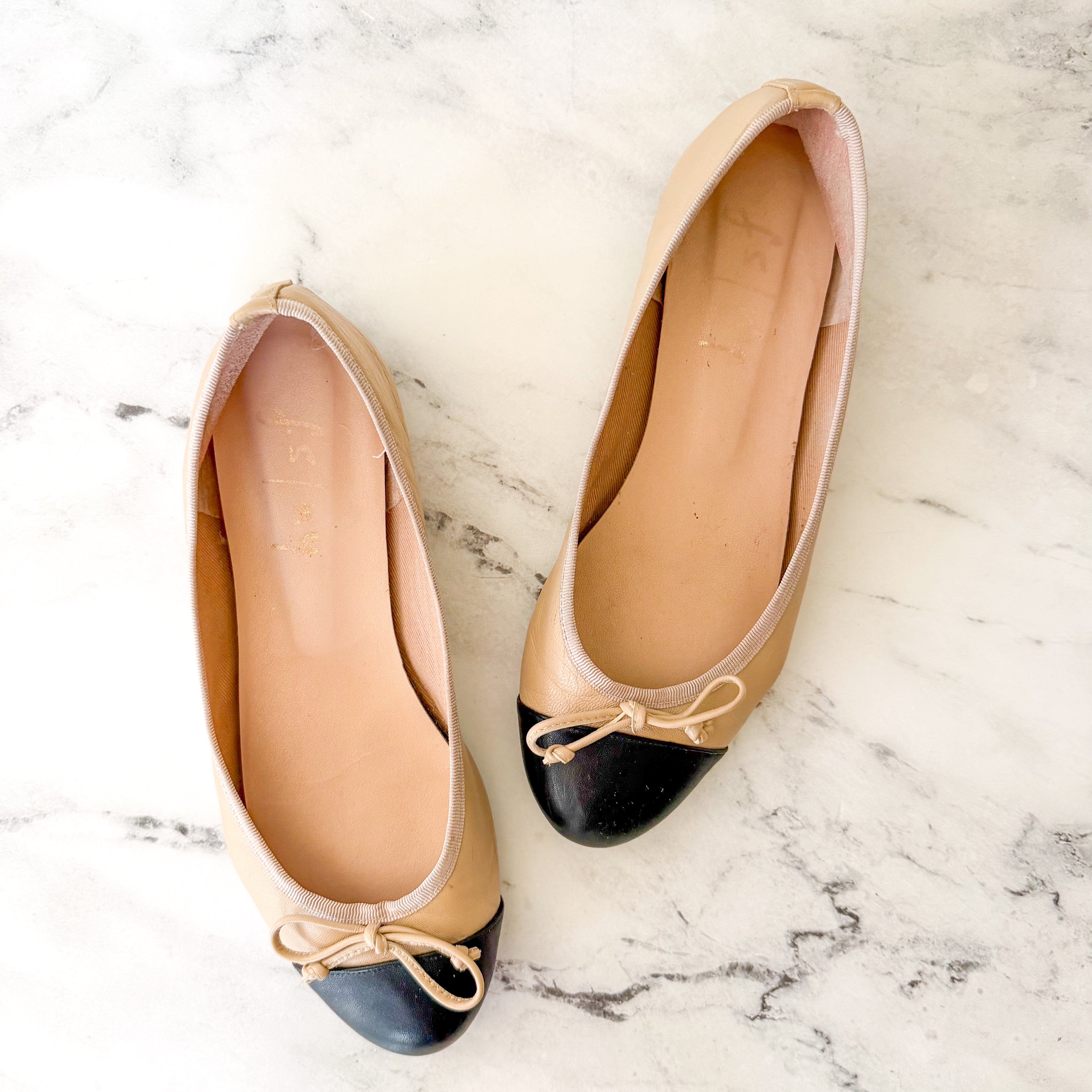 French Sole New York FS/NY Index Ballet Leather Tan &amp; Black Ballet Flats | 8