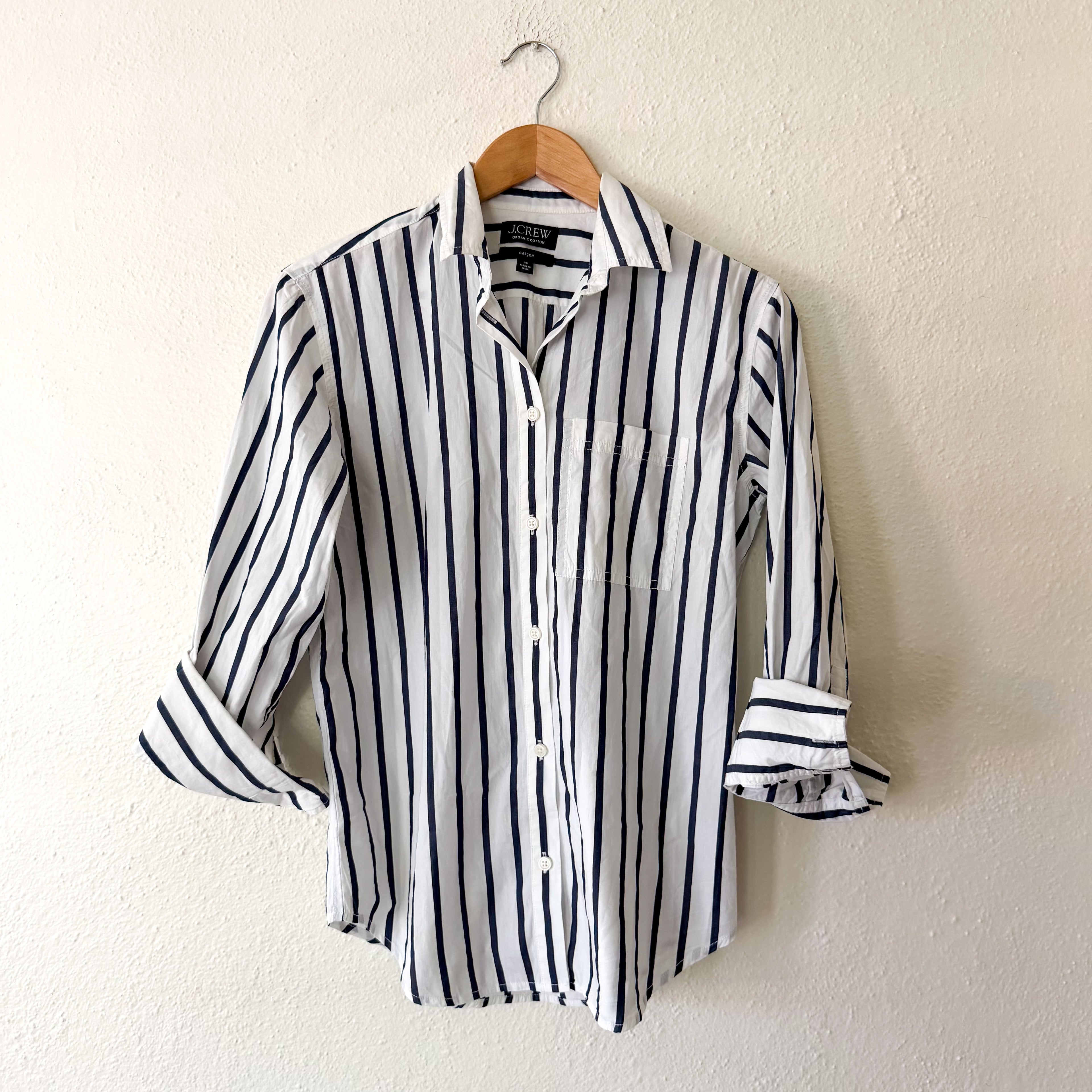 J.Crew Garçon Organic Cotton Button Down Long Sleeve Shirt in Navy Stripe | 00