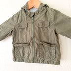 Old Navy Olive Green Lightweight Canvas Utility Zipper Jacket with Grey Lining | 6-12m
