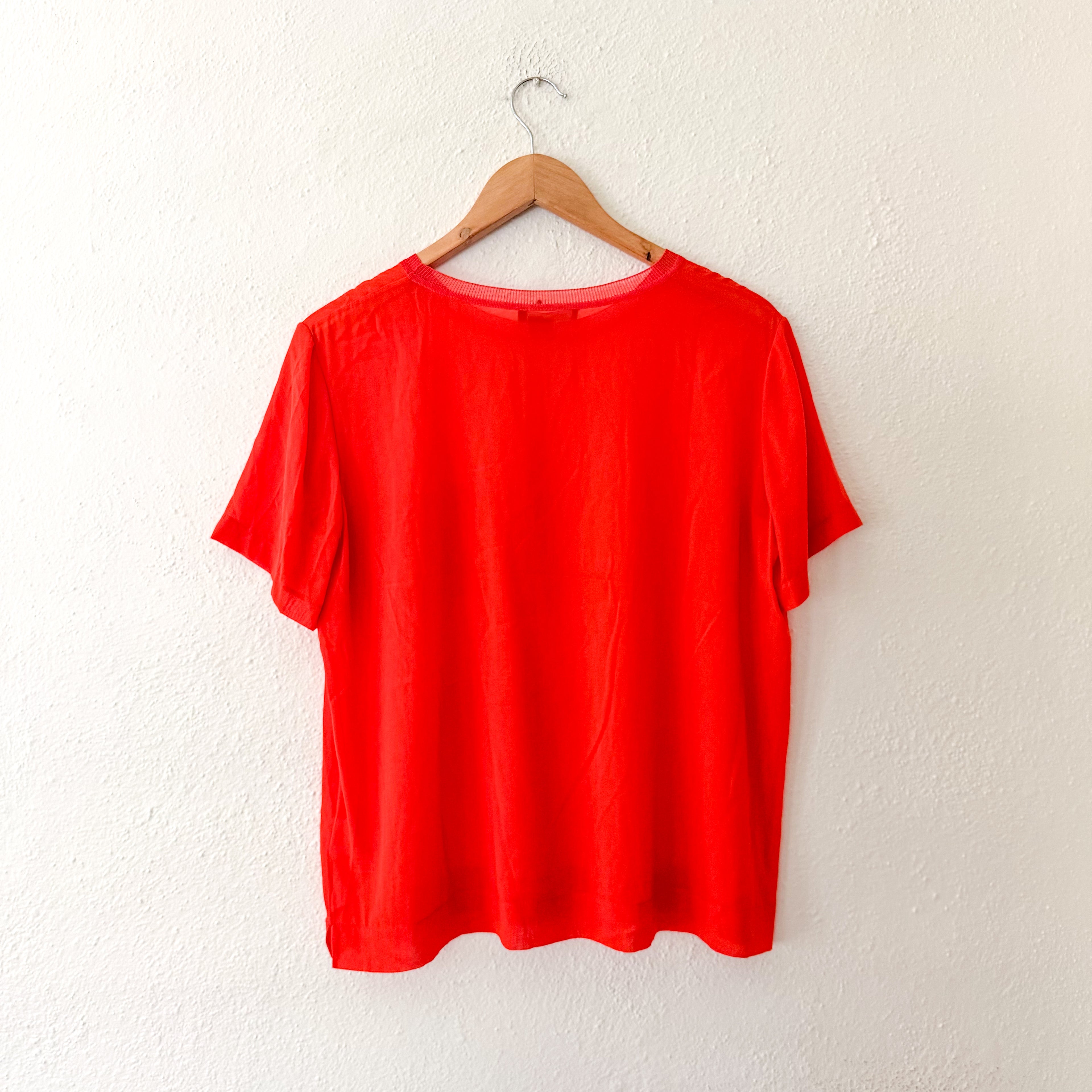 Vince 100% Silk Fire Orange Sheer Pocket Tee |  M
