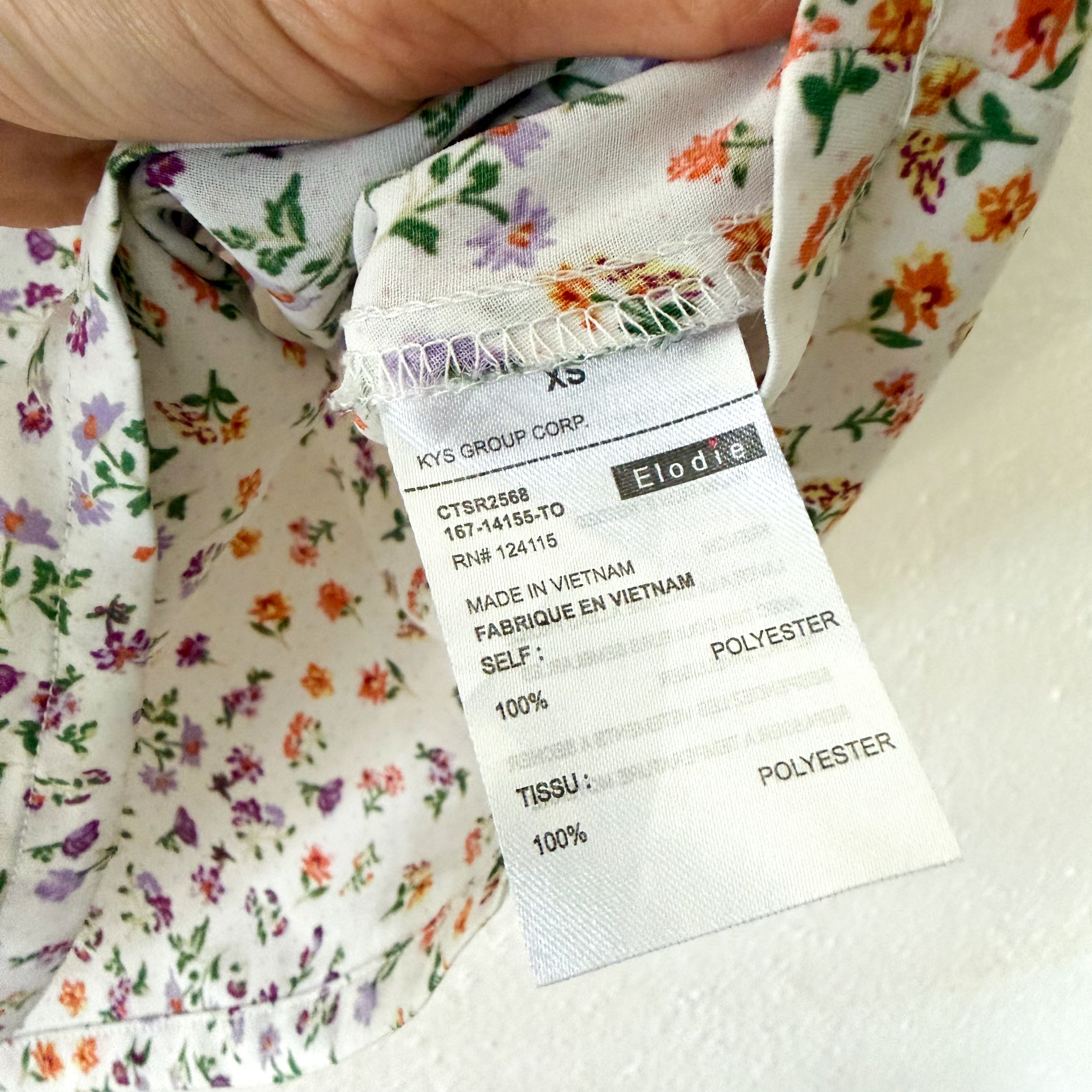 Elodie Cream Floral 3/4 Puff Sleeve Blouse | XS