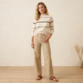 Chico's Sequined Stripe Pullover Sweater in English Cream | 00/XS