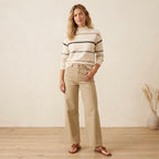 Chico's Sequined Stripe Pullover Sweater in English Cream | 00/XS