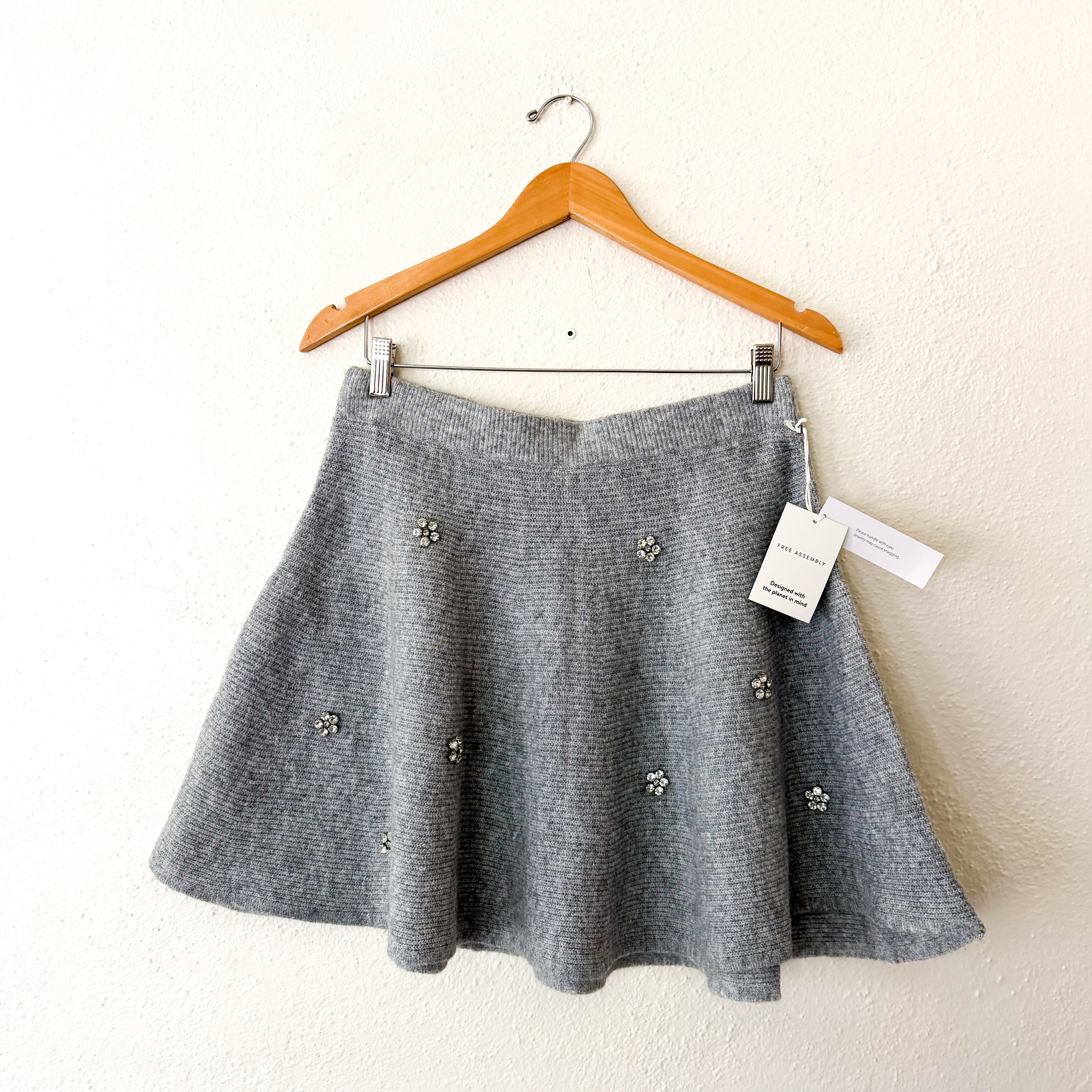 Free Assembly Heather Grey Mini Sweater Skirt with Rhinestones | Medium