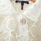 Maje Cropped Floral Lace Broderie Sheer Blouse in White | 0