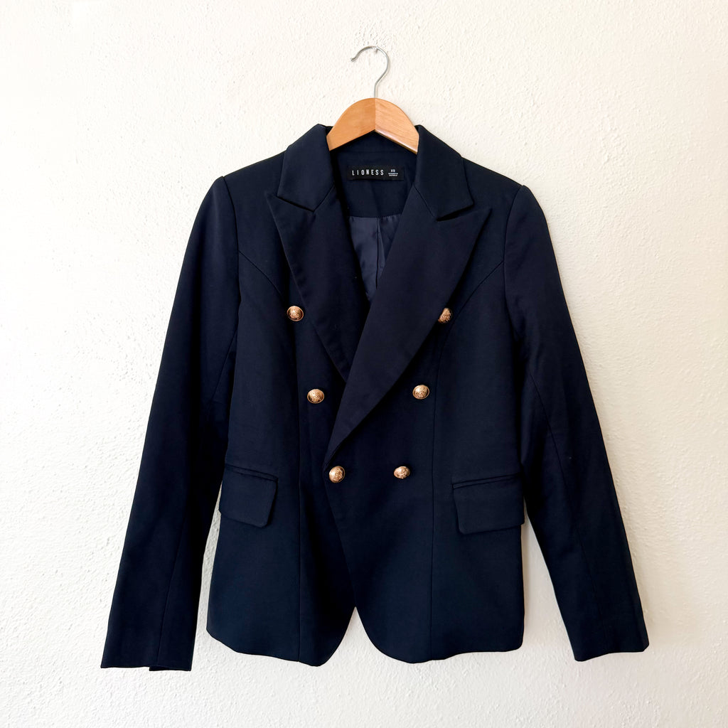 Lioness Navy Blue Double Breasted Blazer Jacket | XS