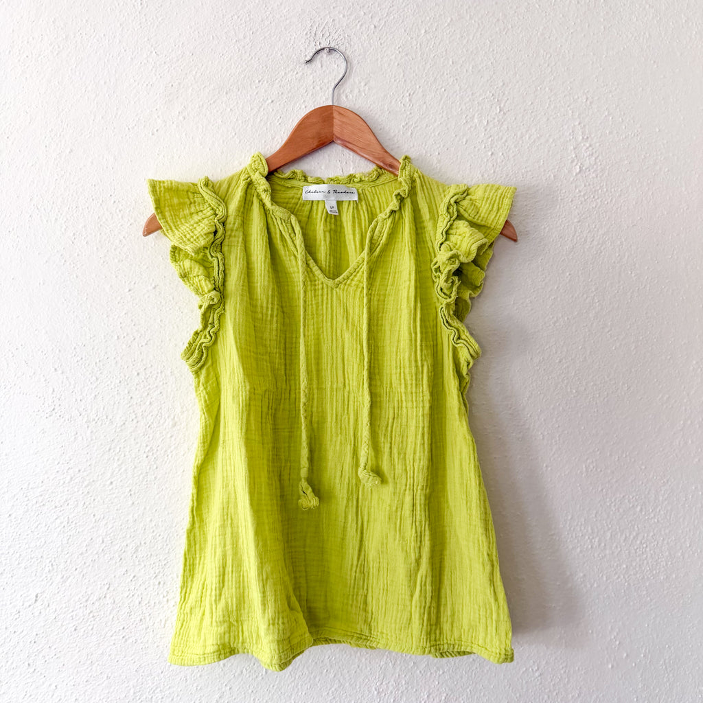 Chelsea & Theodore Neon Green Gauze Top | S