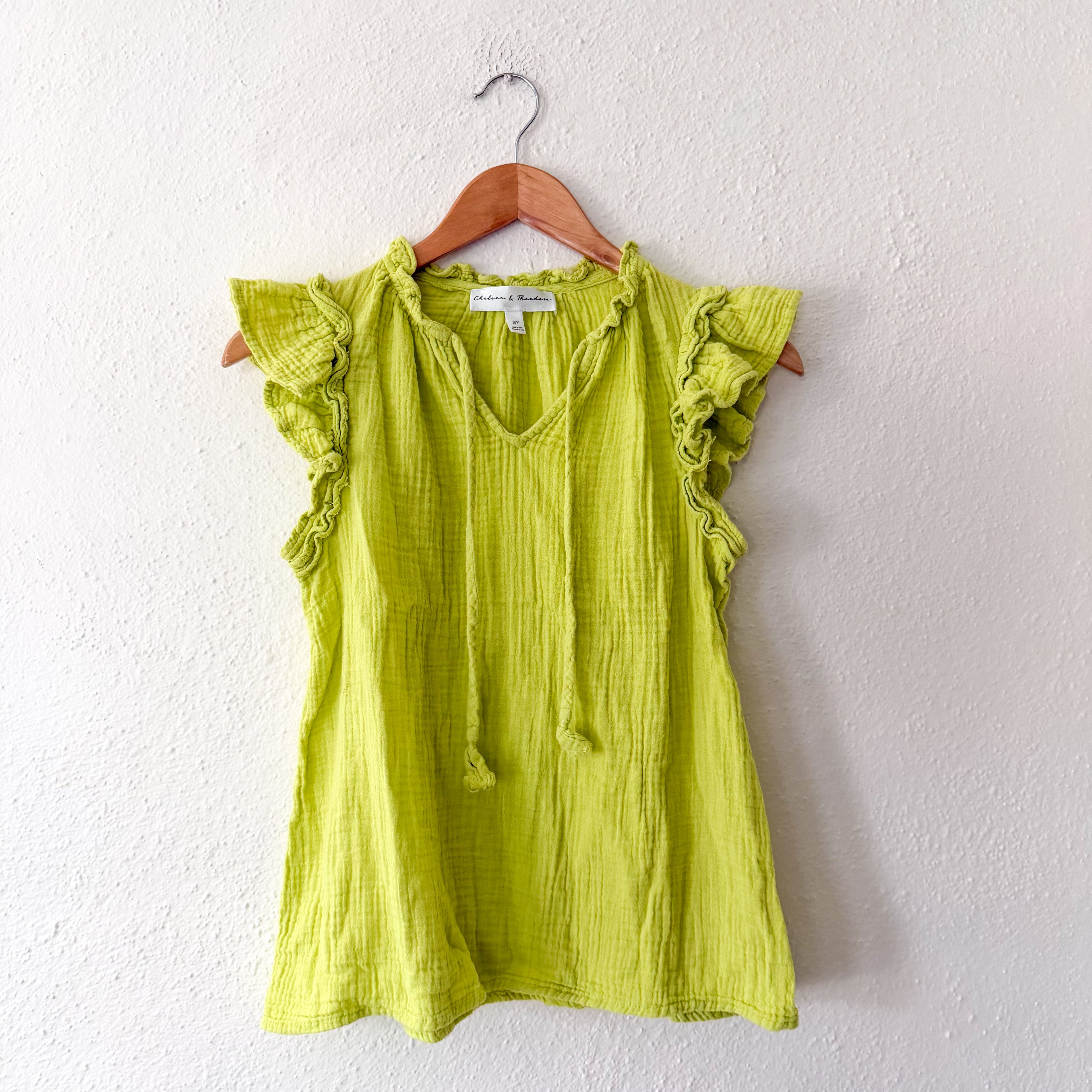 Chelsea & Theodore Neon Green Gauze Top | S