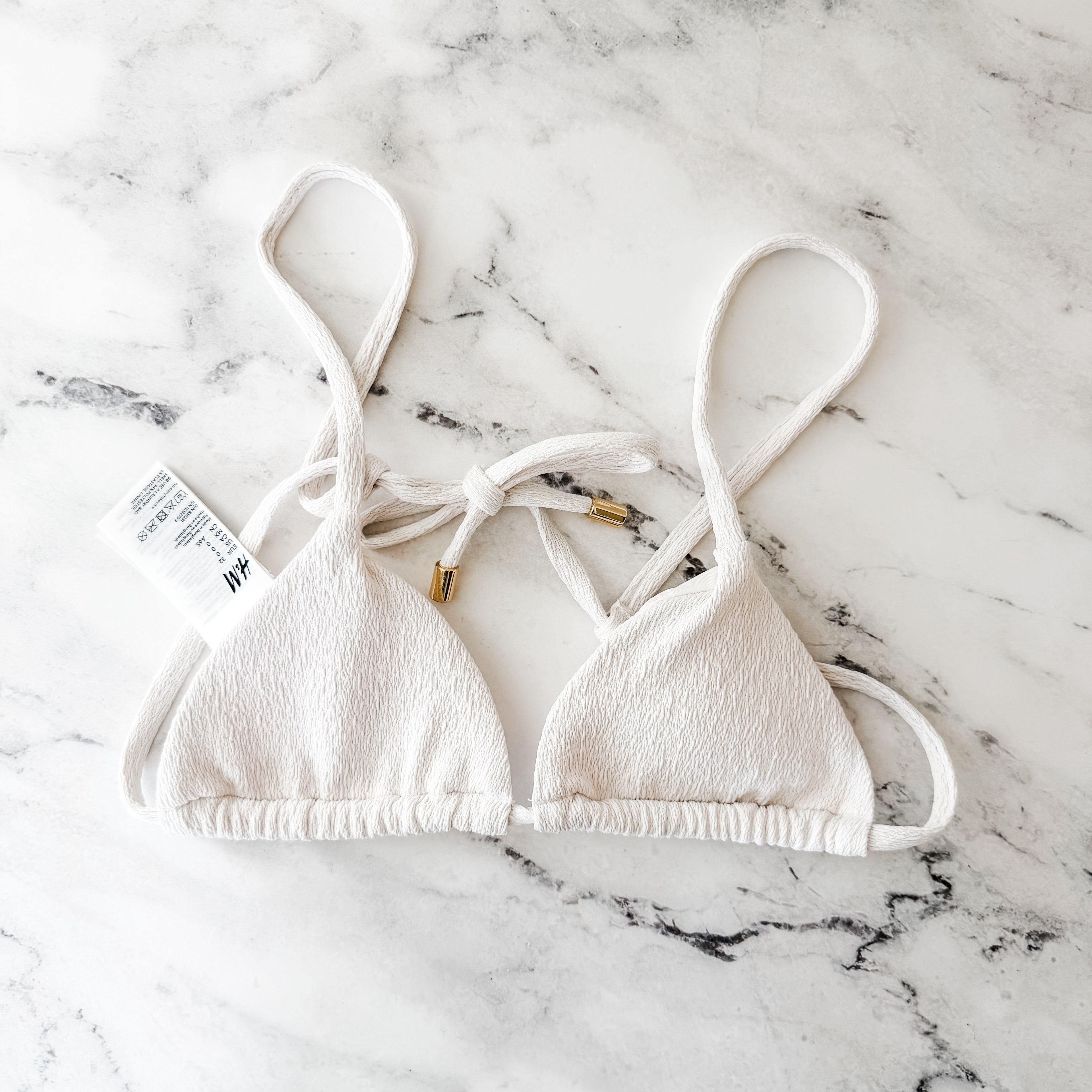 H&M White Textured Fabric Triangle Bikini Top | XS