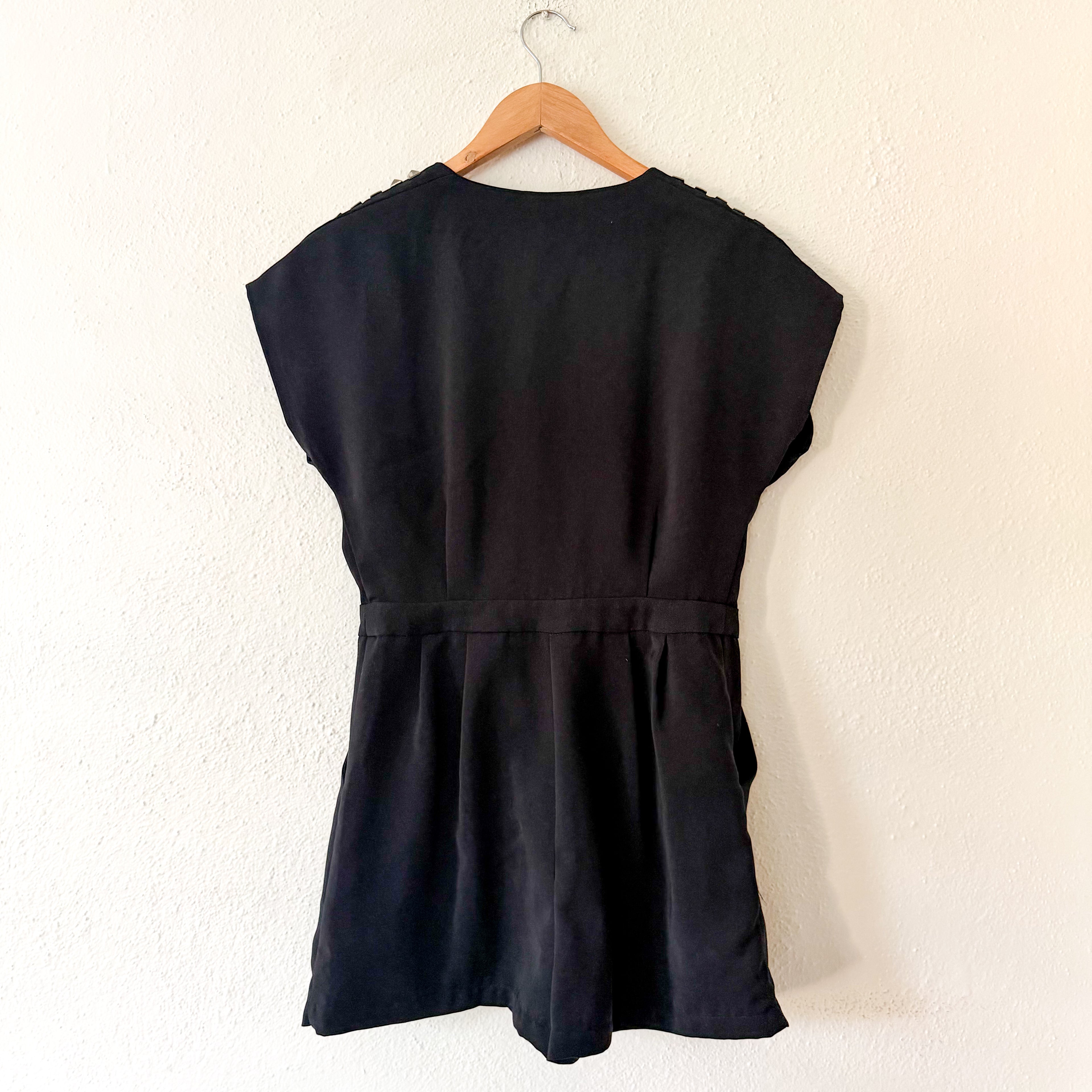 Silence & Noise Black Studded Short Sleeve Romper | S