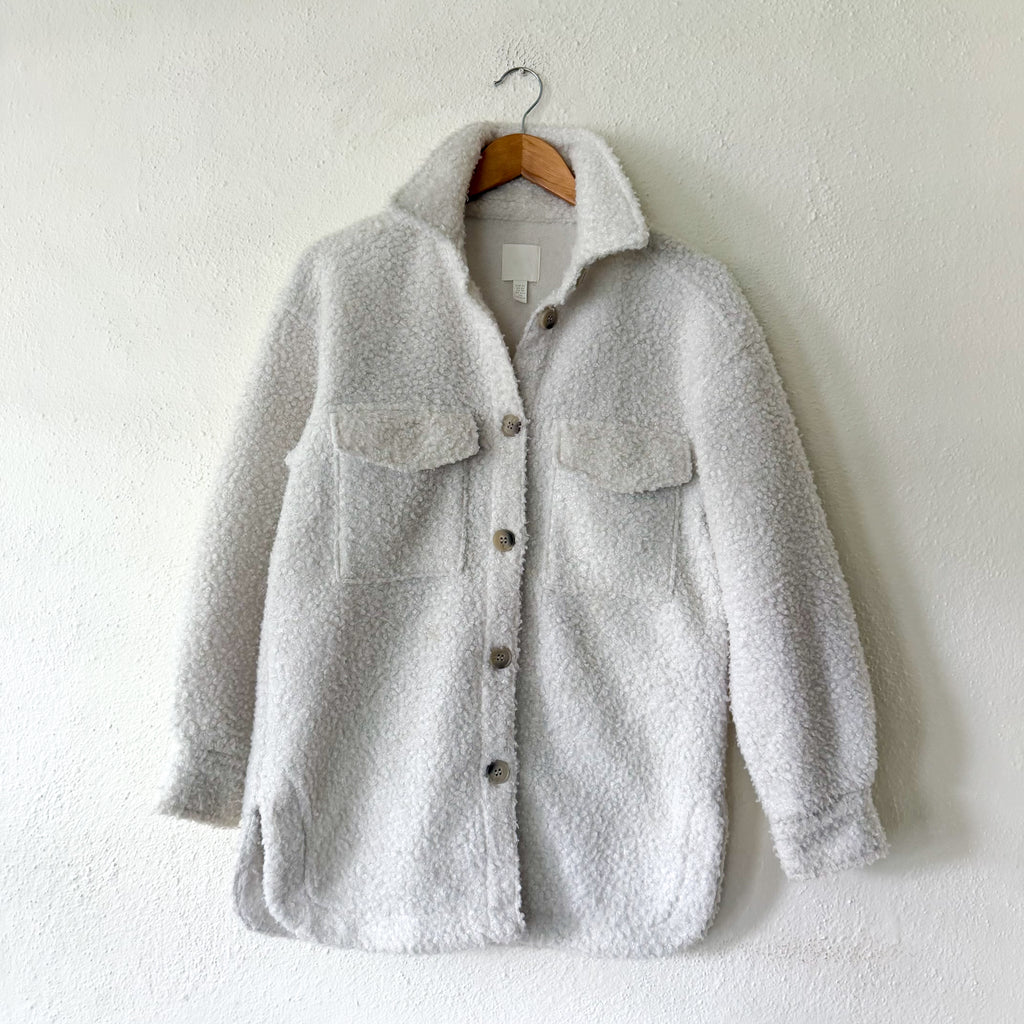 H&M Oversized Teddy Sherpa Shacket in Cream | XS