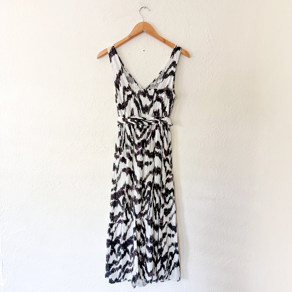 Nine West Linen Blend Belted Ikat Midi Dress | XS