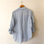 H&M 100% Linen Blue & White Stripe Button Down Long Sleeve Shirt | XS